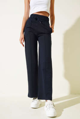 Bol Paça Önü Çımalı Pantolon Lacivert - Kadın Giyim Modelleri