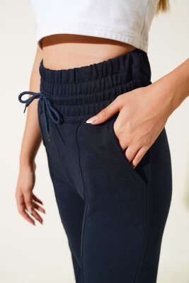 Bol Paça Önü Çımalı Pantolon Lacivert - Kadın Giyim Modelleri