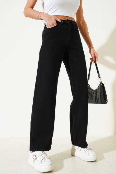 Bol Paça Salaş Kot Pantolon Siyah - Kadın Giyim Modelleri