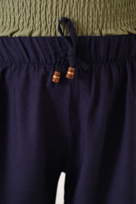 Bol Paça Salaş Lacivert Keten Pantolon - Pantolon