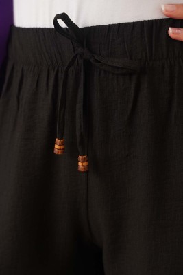 Bol Paça Salaş Siyah Keten Pantolon - Pantolon