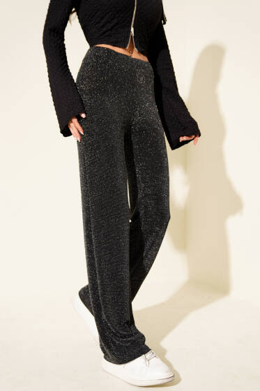 Bol Paça Simli Pantolon Siyah - Kadın Giyim Modelleri