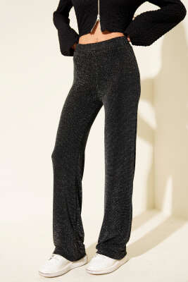 Bol Paça Simli Pantolon Siyah - Kadın Giyim Modelleri