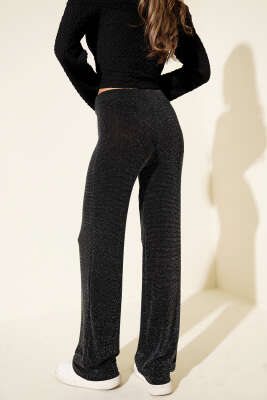 Bol Paça Simli Pantolon Siyah - Kadın Giyim Modelleri