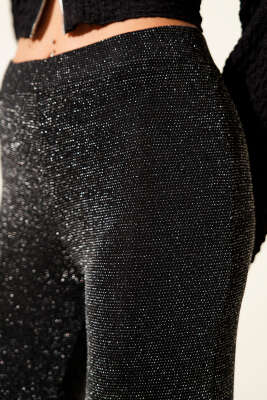 Bol Paça Simli Pantolon Siyah - Kadın Giyim Modelleri