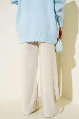 Bol Paça Triko Pantolon Bej - Yılın Fırsatı