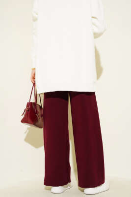 Bol Paça Triko Pantolon Bordo - Yılın Fırsatı