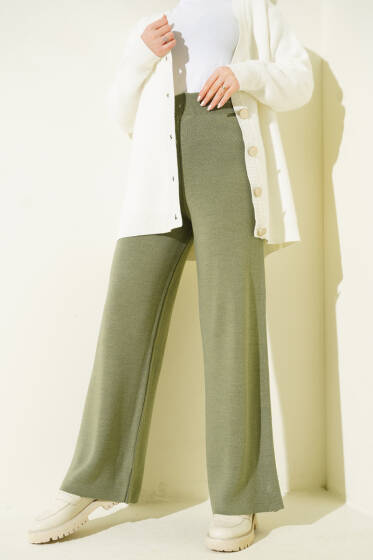 Bol Paça Triko Pantolon Çağla Yeşili - Pantolon