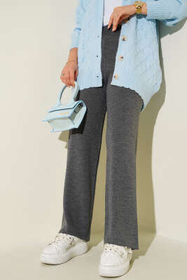 Bol Paça Triko Pantolon Füme - Yılın Fırsatı