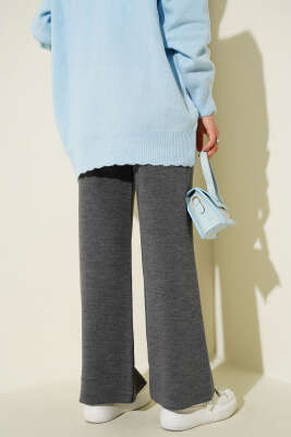 Bol Paça Triko Pantolon Füme - Yılın Fırsatı