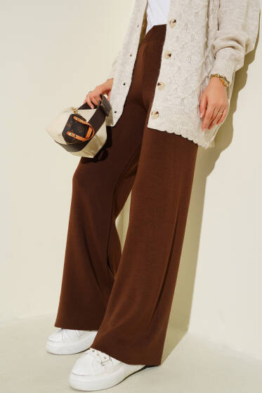 Bol Paça Triko Pantolon Kahve - Pantolon