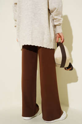 Bol Paça Triko Pantolon Kahve - Yılın Fırsatı