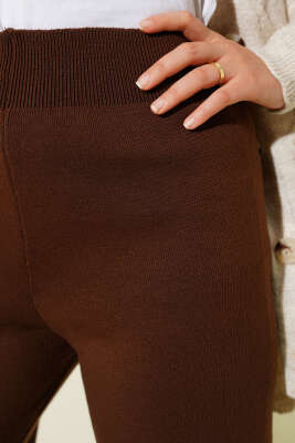 Bol Paça Triko Pantolon Kahve - Yılın Fırsatı