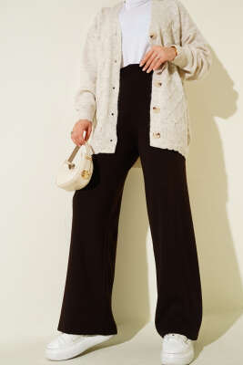 Bol Paça Triko Pantolon Kestane - Yılın Fırsatı