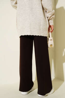 Bol Paça Triko Pantolon Kestane - Yılın Fırsatı