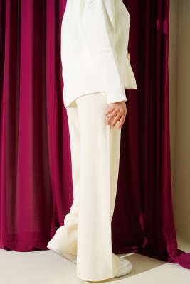 Bol Paça Triko Pantolon Krem - Pantolon