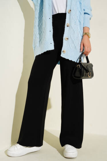 Bol Paça Triko Pantolon Siyah - Pantolon