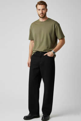 Bol Paçalı Kot Erkek Pantolon Siyah - Erkek Pantolon