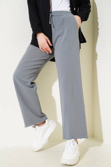 Bol Püskül Paçalı Gabardin Pantolon Gri - Pantolon