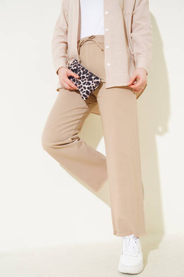 Bol Püskül Paçalı Gabardin Pantolon Latte - Pantolon