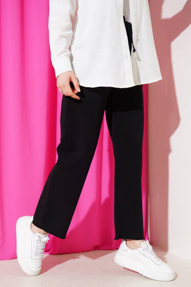 Bol Püskül Paçalı Gabardin Pantolon Siyah - Pantolon