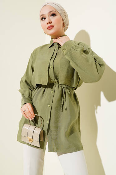 Bolero Detaylı İp Kuşaklı Tensel Gömlek Çağla Yeşili - Gömlek