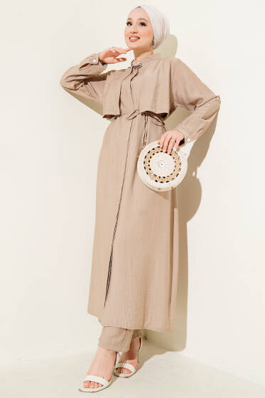 Bolero Detaylı Uzun Tunik İkili Takım Latte - İkili Takım