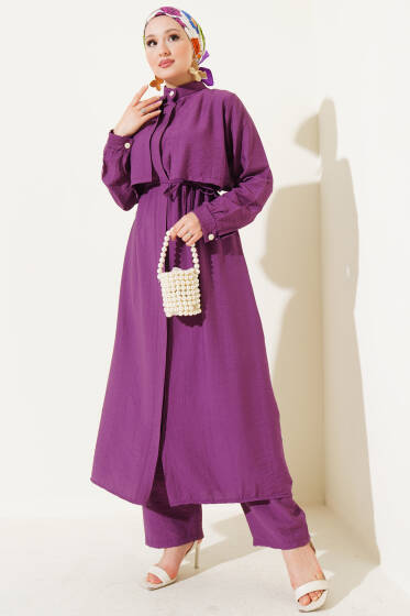 Bolero Detaylı Uzun Tunik İkili Takım Magenta - İkili Takım