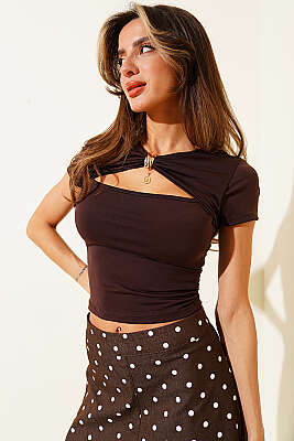 Bolero Tokalı Sandy Bluz Kahve - Kadın Giyim Modelleri