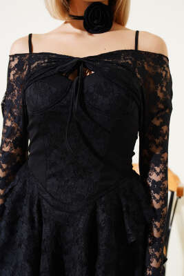 Bolerolu Dantelli Mini Elbise Siyah - Kadın Giyim Modelleri