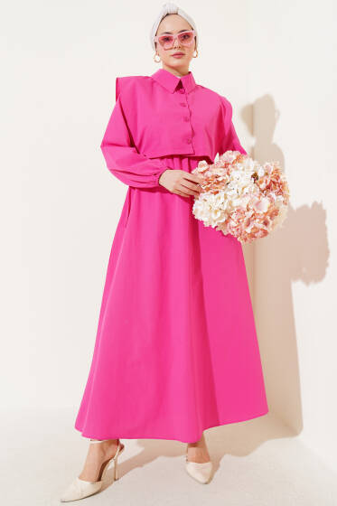 Bolerolu Terikoton Elbise Fuşya - Elbise