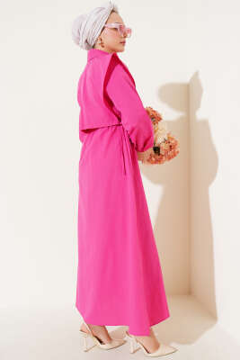 Bolerolu Terikoton Elbise Fuşya - Tesettür Elbise