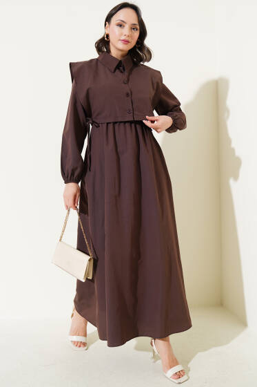 Bolerolu Terikoton Elbise Kahve - Elbise