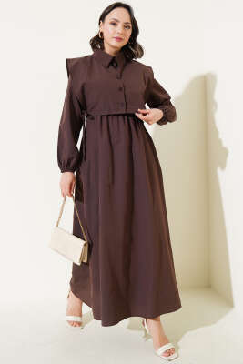 Bolerolu Terikoton Elbise Kahve - Tesettür Elbise