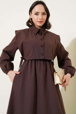 Bolerolu Terikoton Elbise Kahve - Tesettür Elbise