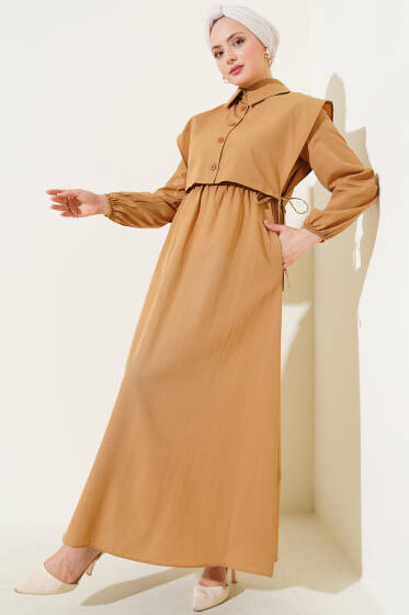 Bolerolu Terikoton Elbise Latte - Elbise
