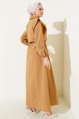 Bolerolu Terikoton Elbise Latte - Tesettür Elbise