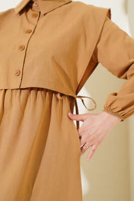 Bolerolu Terikoton Elbise Latte - Tesettür Elbise