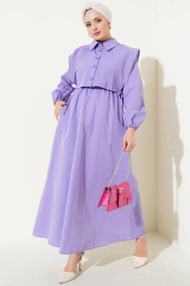 Bolerolu Terikoton Elbise Lila - Tesettür Elbise