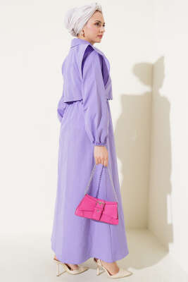 Bolerolu Terikoton Elbise Lila - Tesettür Elbise