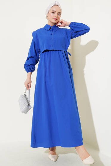 Bolerolu Terikoton Elbise Saks - Elbise