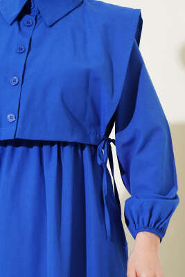 Bolerolu Terikoton Elbise Saks - Tesettür Elbise