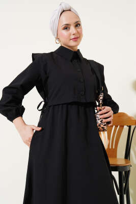 Bolerolu Terikoton Elbise Siyah - Tesettür Elbise