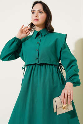 Bolerolu Terikoton Elbise Zümrüt - Tesettür Elbise