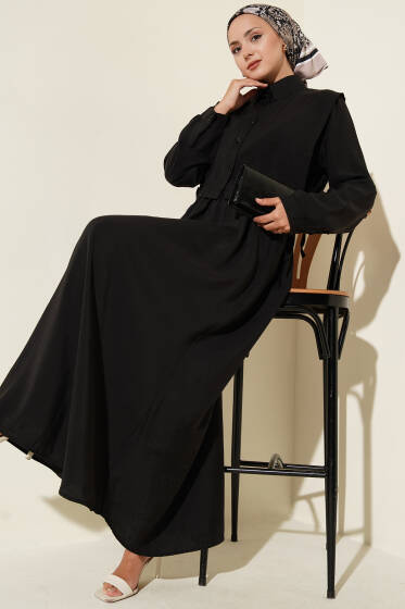 Boleronlu Beli Lastikli Elbise Siyah - Elbise