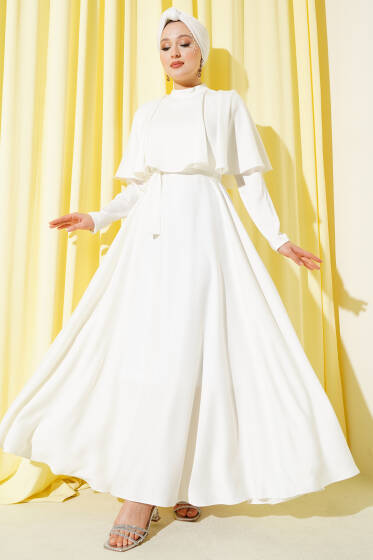 Boleronlu Saten Abiye Elbise Ekru - Elbise
