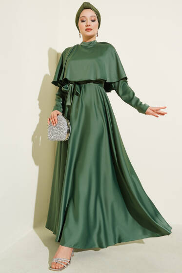 Boleronlu Saten Abiye Elbise Haki - Elbise