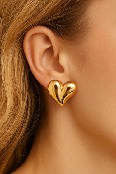 Bombeli Kalp Küpe Gold - Küpe