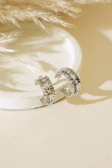 Bombeli Taşlı Küpe Gümüş - Küpe