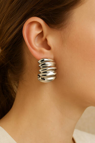 Bombeli Zigzag Küpe Gümüş - Küpe